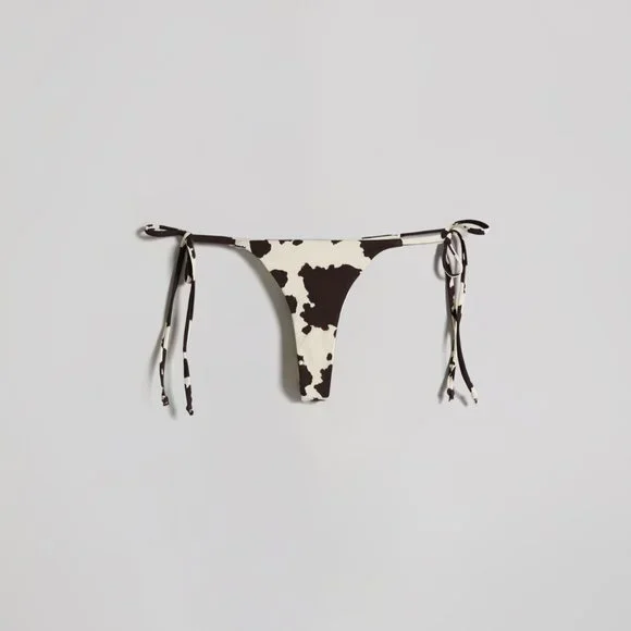 NWT BERSHKA SWIM cow print SEXY bikini SET Top & Bottom Cream Brown - Picture 8 of 9
